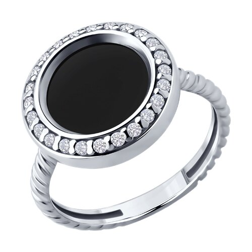 Кольцо из серебра с агатом и фианитами