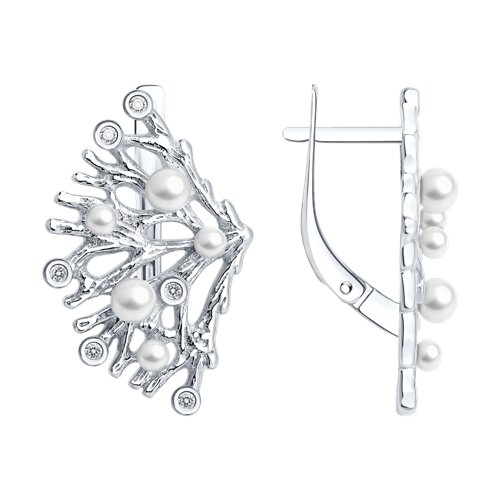 Серьги из серебра с жемчугом и фианитами