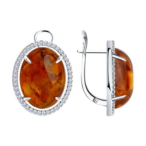 Серьги из серебра с янтарём и фианитами