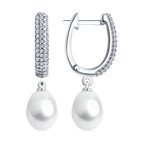 Серьги из серебра с жемчугом  и фианитами