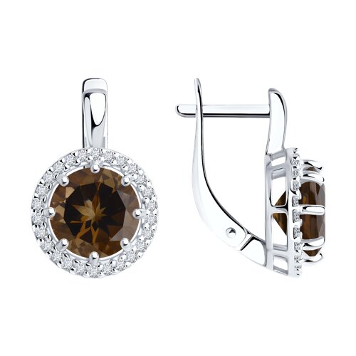 Серьги из серебра с раухтопазами и фианитами