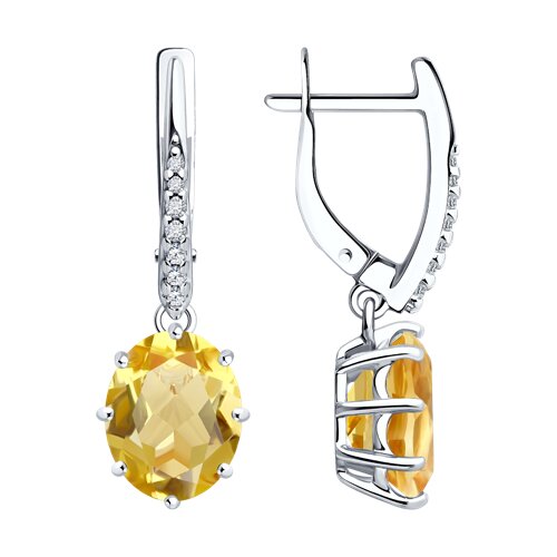 Серьги из серебра с цитринами и фианитами