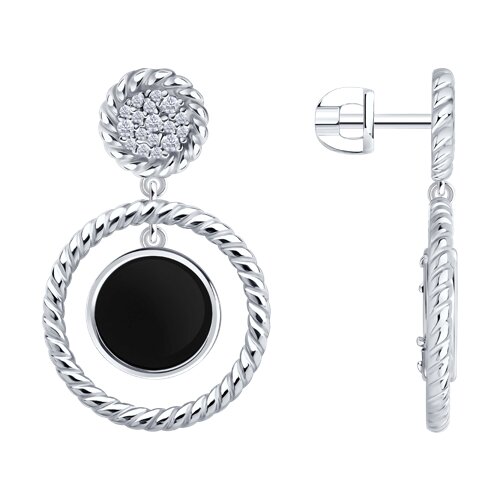 Серьги из серебра с агатами и фианитами