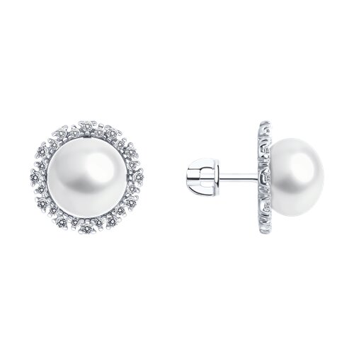 Серьги из серебра с жемчугом и фианитами