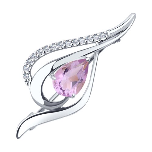 Брошь из серебра с аметистом и фианитами - видео на модели