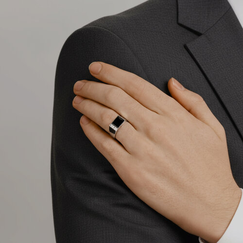 Печатка из серебра с эмалью с фианитами из серебро — вид 2