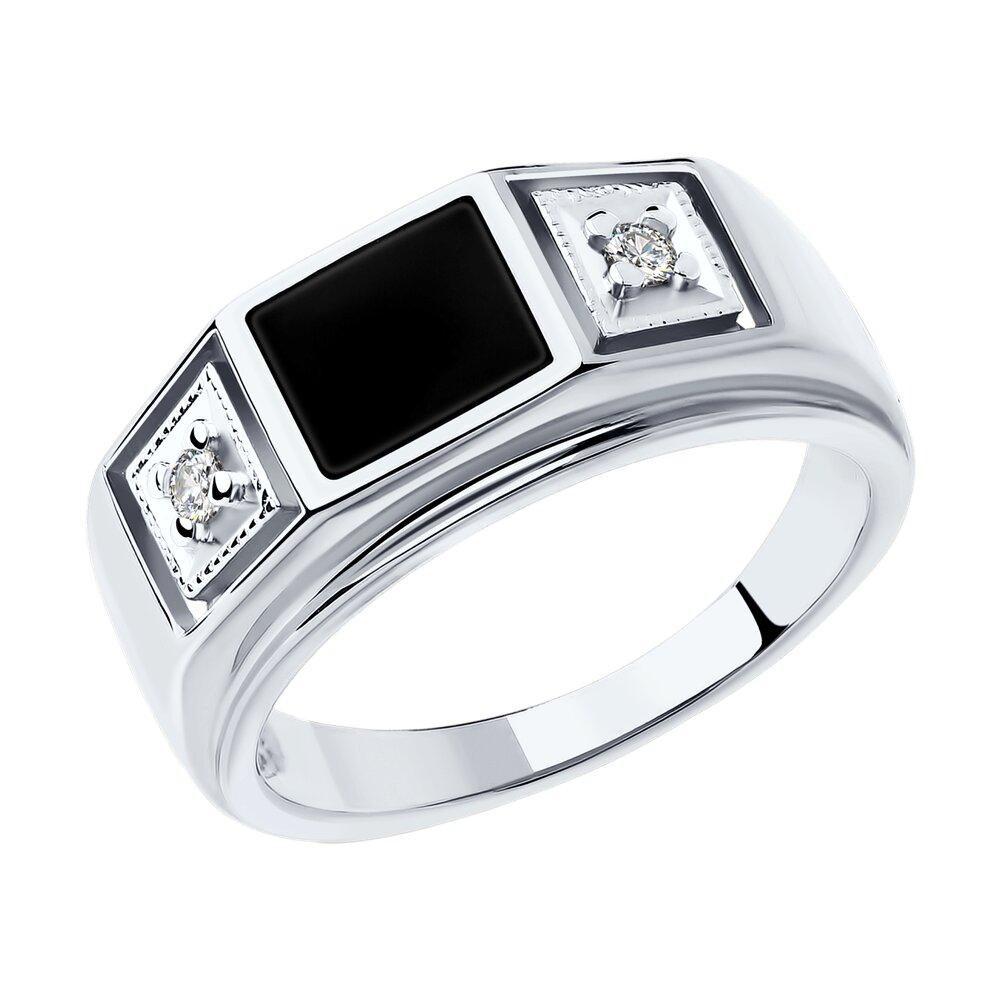 Печатка из серебра с эмалью с фианитами из серебро