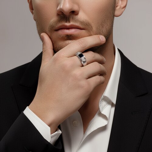 Печатка из серебра с эмалью с фианитами из серебро — вид 4