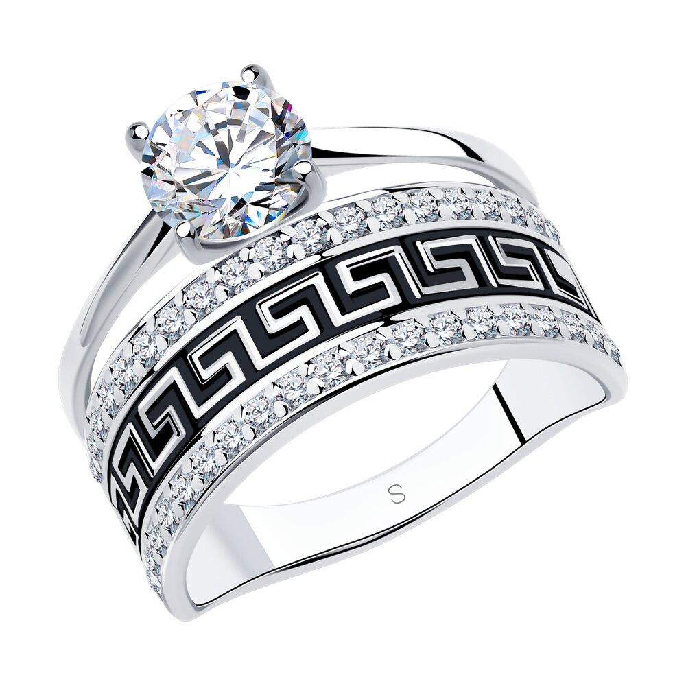 Кольцо из серебра с эмалью с фианитами - видео на модели