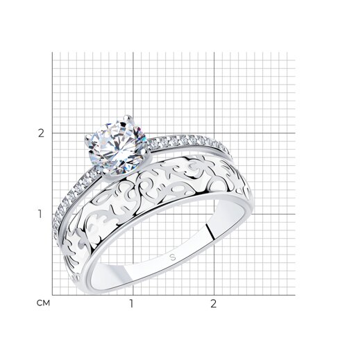 Серебряное кольцо с фианитами и белой эмалью из серебро — вид 6