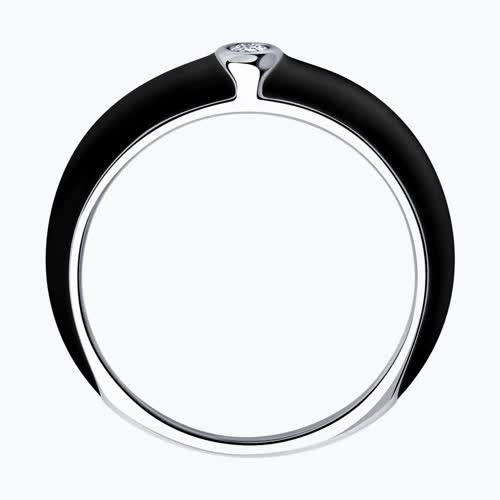 Чёрное кольцо из серебра с эмалью с фианитом из серебро — вид 2