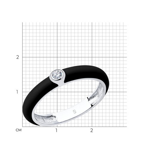 Чёрное кольцо из серебра с эмалью с фианитом из серебро — вид 6