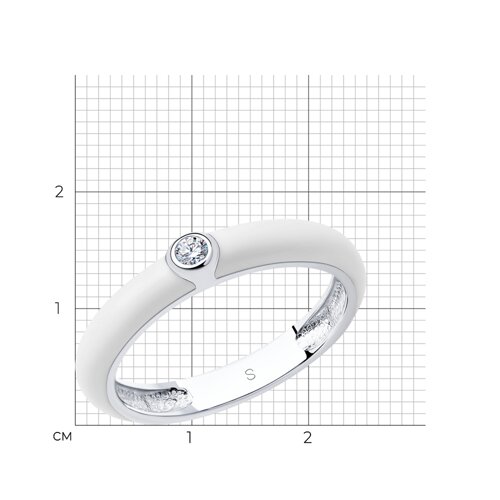 Белое кольцо из серебра с эмалью и фианитом из серебро — вид 5