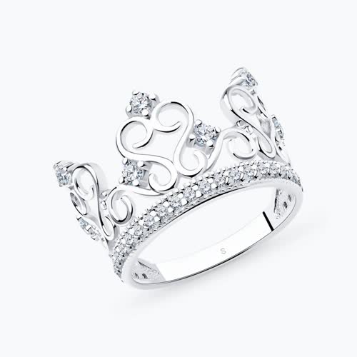 Кольцо - корона из серебра с фианитами - видео на модели