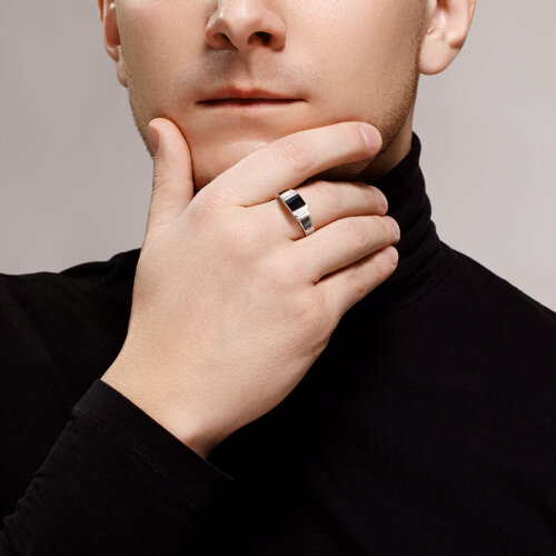 Печатка из серебра с эмалью с фианитами из серебро — вид 4