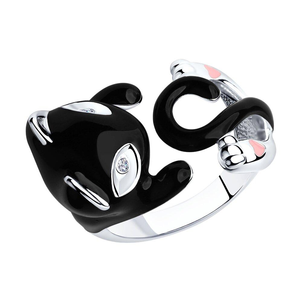 Кольцо из серебра с фианитами и эмалью - видео на модели