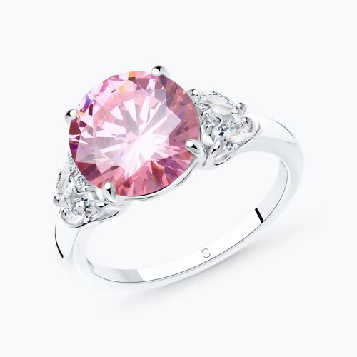 Кольцо из серебра с розовым фианитом - видео на модели