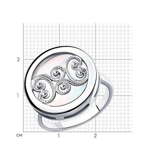 Кольцо из серебра с белым перламутром из родированное серебро — вид 5