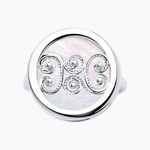 Кольцо из серебра с белым перламутром из родированное серебро — вид 7