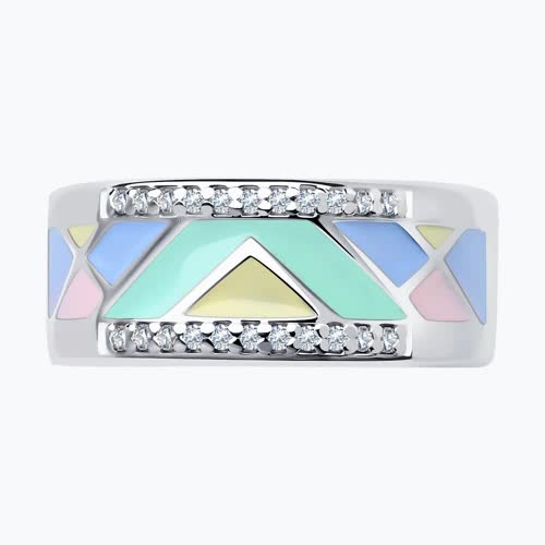 Кольцо из серебра с эмалью с фианитами из серебро — вид 2