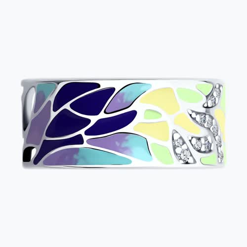 Кольцо из серебра с эмалью с фианитами из серебро — вид 2