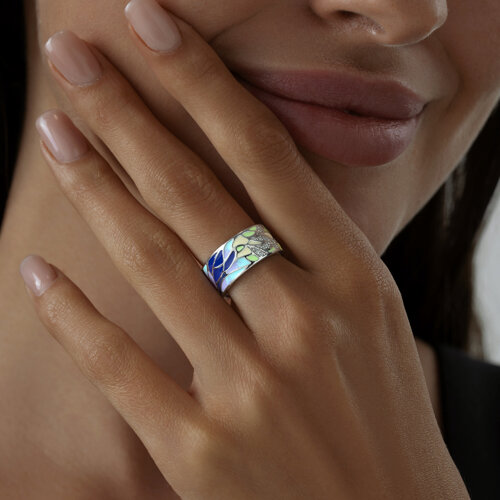 Кольцо из серебра с эмалью с фианитами из серебро — вид 4