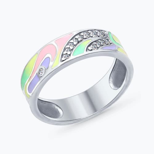 Кольцо из серебра с эмалью с фианитами из серебро