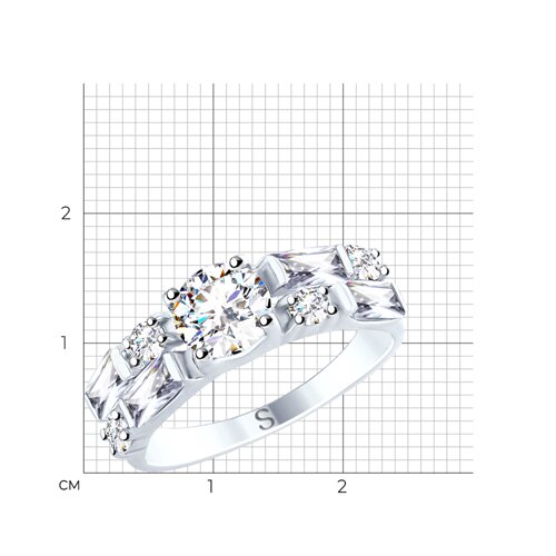 Кольцо из серебра с фианитами из родированное серебро — вид 2