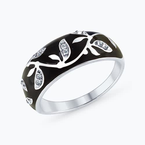 Кольцо из серебра с эмалью с фианитами - видео