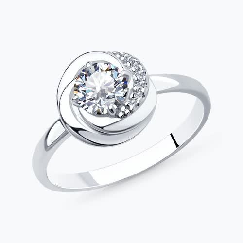 Кольцо из серебра с фианитами из родированное серебро