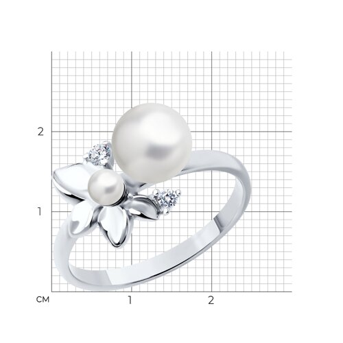 Кольцо из серебра с жемчугом и фианитами из родированное серебро — вид 2