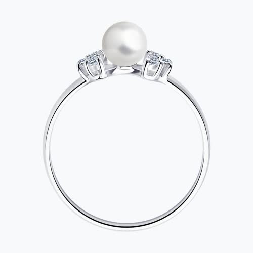Кольцо из серебра с жемчугом и фианитами из серебро — вид 2