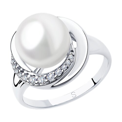 Кольцо из серебра с жемчугом и фианитами - видео на модели