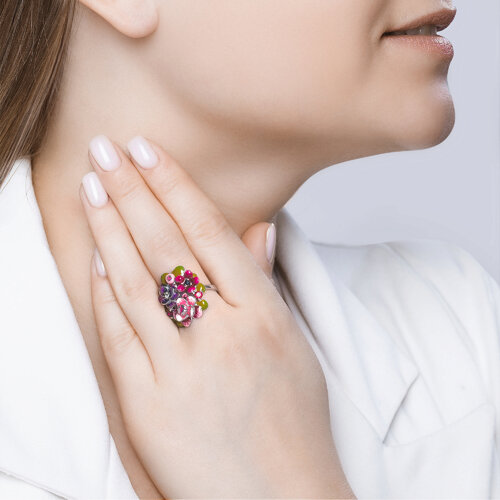 Кольцо из серебра с эмалью и фианитами из родированное серебро — вид 2