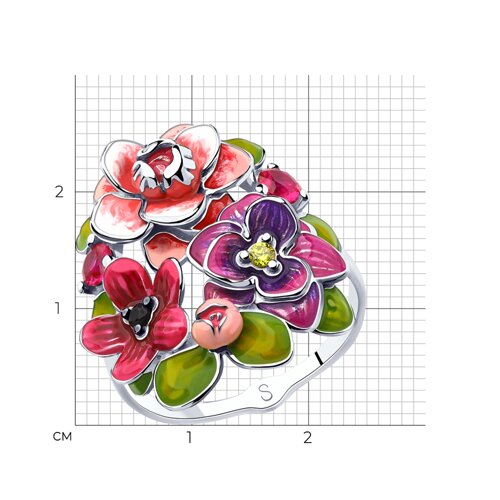 Кольцо из серебра с эмалью и фианитами из родированное серебро — вид 4