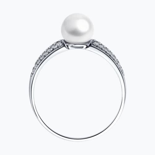 Кольцо из серебра с жемчугом и фианитами из серебро — вид 2