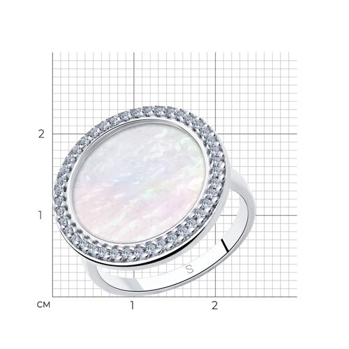 Кольцо из серебра с перламутром и фианитами из родированное серебро — вид 4