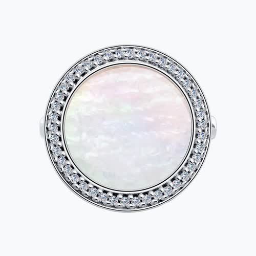 Кольцо из серебра с перламутром и фианитами из родированное серебро — вид 5