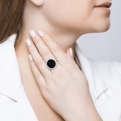 Кольцо из серебра с авантюриновое стекло и фианитами из родированное серебро — вид 2