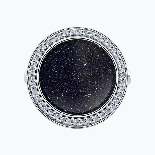 Кольцо из серебра с авантюриновое стекло и фианитами из родированное серебро — вид 6