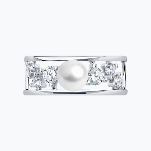 Кольцо из серебра с жемчугом и фианитами из серебро — вид 2