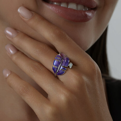 Кольцо из серебра с эмалью и фианитами из родированное серебро — вид 3