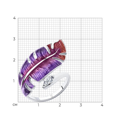 Кольцо из серебра с эмалью и фианитами из родированное серебро — вид 5
