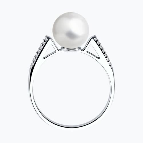 Кольцо из серебра с жемчугом и фианитами из серебро — вид 2