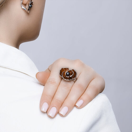 Кольцо из серебра с жемчугом и эмалью из серебро — вид 3