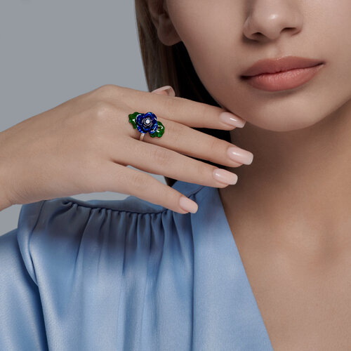 Кольцо из серебра с эмалью и фианитом из серебро — вид 3