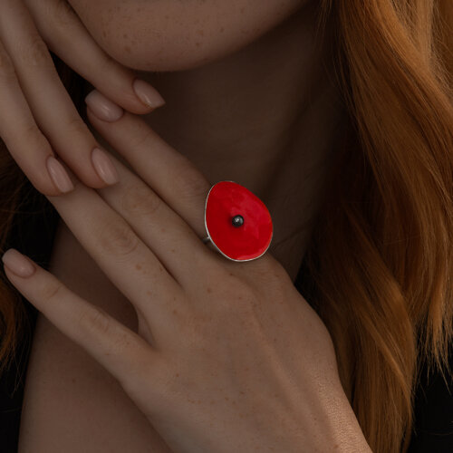 Кольцо из серебра с жемчугом и эмалью из серебро — вид 2