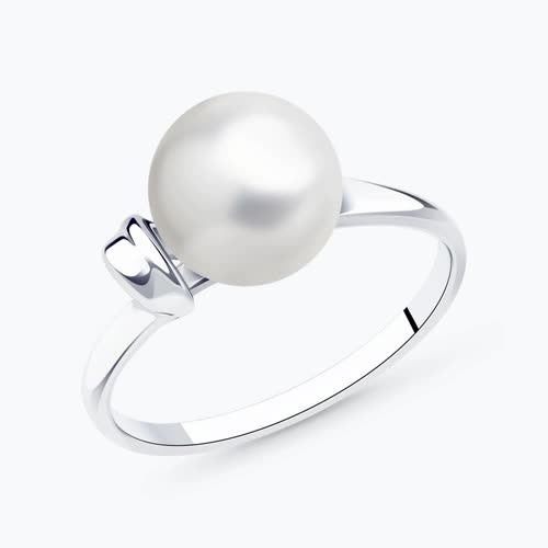 Кольцо из серебра с жемчугом из родированное серебро