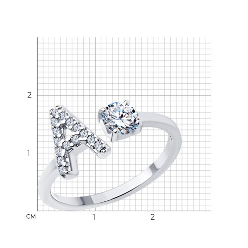 Кольцо из серебра с фианитами с буквой «А» из родированное серебро — вид 4