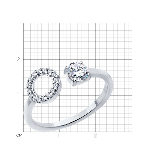 Кольцо из серебра с фианитами с буквой «О» из родированное серебро — вид 4